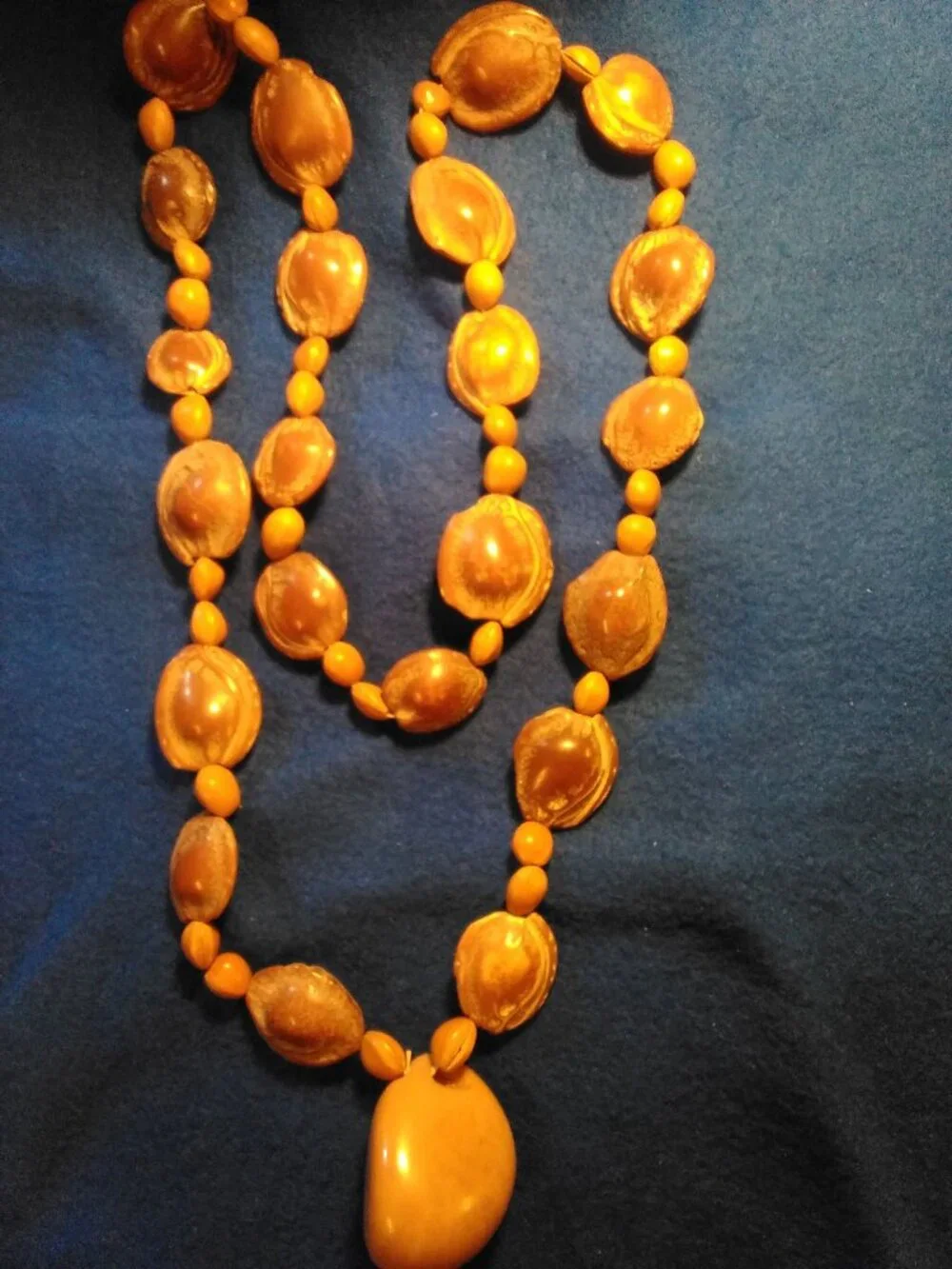 Vintage 17 Inch Puka Carved Nuts Beaded Indian Style Pendant Necklace #CJ6